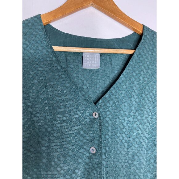 Vintage 90's Rabbit Rabbit Rabbit Womens Size 16 Large Green Textured Dot Blouse - Picture 3 of 9